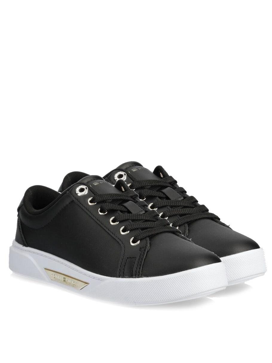 Black leather tennis shoes womens best sale